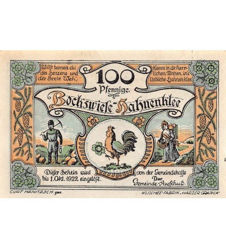 ALLEMAGNE, BOCKSWIESE - 100 PFENNIG 1922