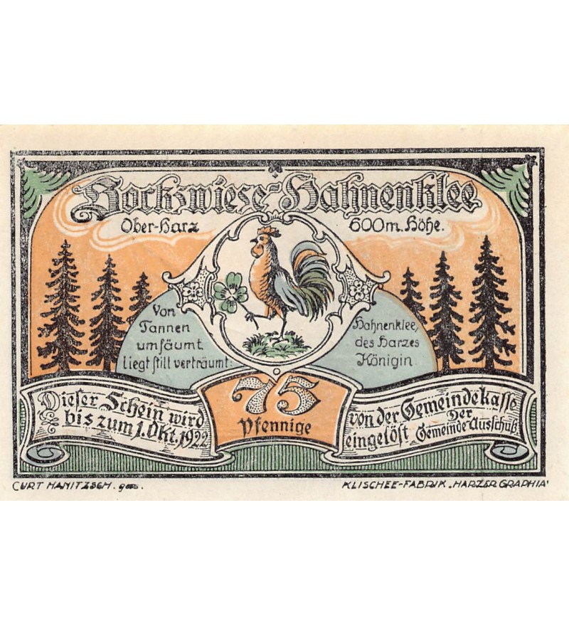 ALLEMAGNE, BOCKSWIESE - 75 PFENNIG 1922