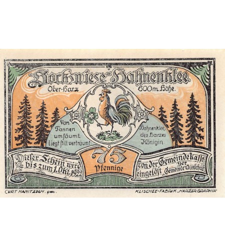 ALLEMAGNE, BOCKSWIESE - 75 PFENNIG 1922