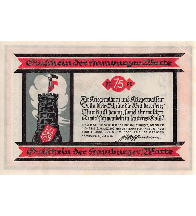 ALLEMAGNE, HAMBURG - 75 PFENNIG 1921