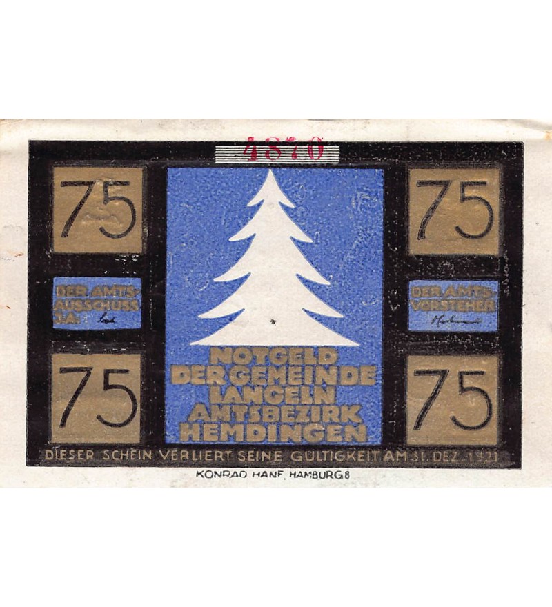 ALLEMAGNE, HAMBURG - 75 PFENNIG 1921
