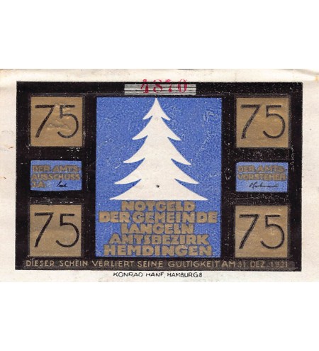 ALLEMAGNE, HAMBURG - 75 PFENNIG 1921