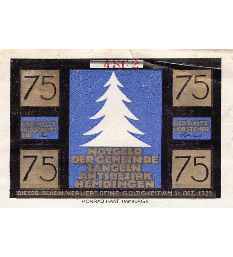 ALLEMAGNE, HAMBURG - 75 PFENNIG 1921