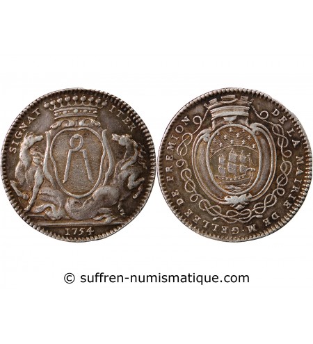 MAIRE DE NANTES, JEAN-BAPTISTE GELLÉE DE PREMION – JETON ARGENT 1754