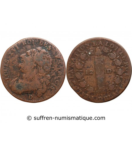REVOLUTION FRANCAISE, CONSTITUTION - 12 DENIERS ROI DES FRANCOIS 1792 D LYON