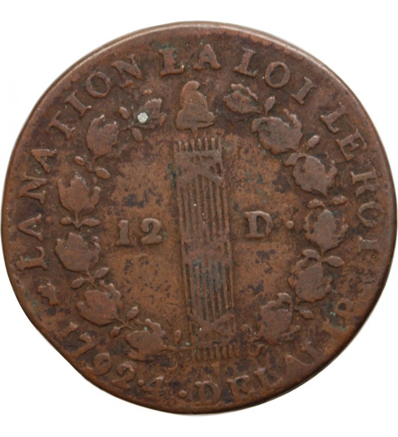 REVOLUTION FRANCAISE, CONSTITUTION - 12 DENIERS ROI DES FRANCOIS 1792 D LYON