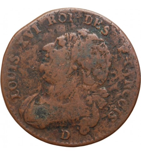 REVOLUTION FRANCAISE, CONSTITUTION - 12 DENIERS ROI DES FRANCOIS 1792 D LYON