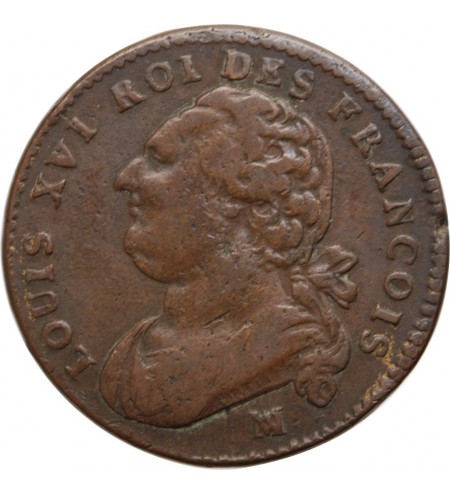 REVOLUTION FRANCAISE, CONSTITUTION - 12 DENIERS ROI DES FRANCOIS 1792 MA MARSEILLE