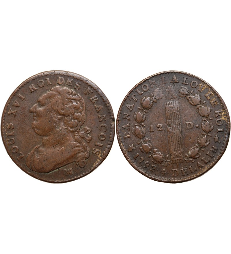 REVOLUTION FRANCAISE, CONSTITUTION - 12 DENIERS ROI DES FRANCOIS 1792 MA MARSEILLE