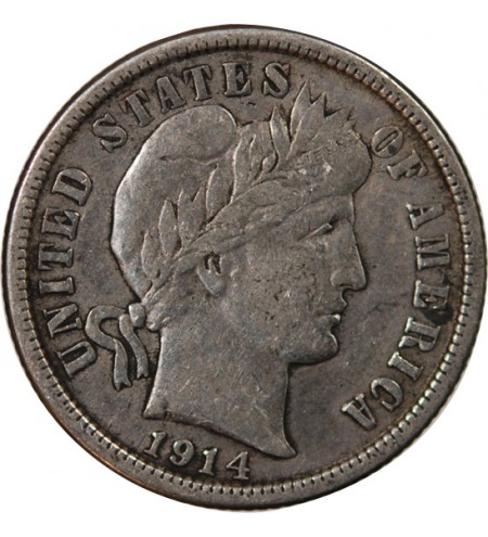 USA - 10 CENTS ARGENT "Barber Dime" 1914 PHILADELPHIE