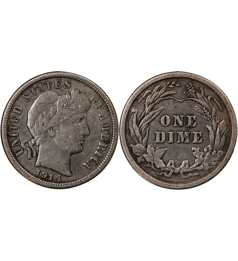 USA - 10 CENTS ARGENT "Barber Dime" 1914 PHILADELPHIE