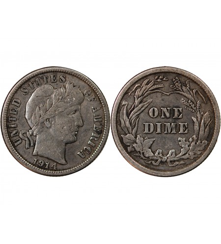 USA - 10 CENTS ARGENT "Barber Dime" 1914 PHILADELPHIE