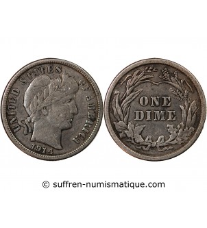 USA - 10 CENTS ARGENT "Barber Dime" 1914 PHILADELPHIE