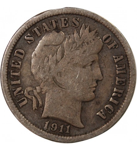 USA - 10 CENTS ARGENT "Barber Dime" 1911 PHILADELPHIE