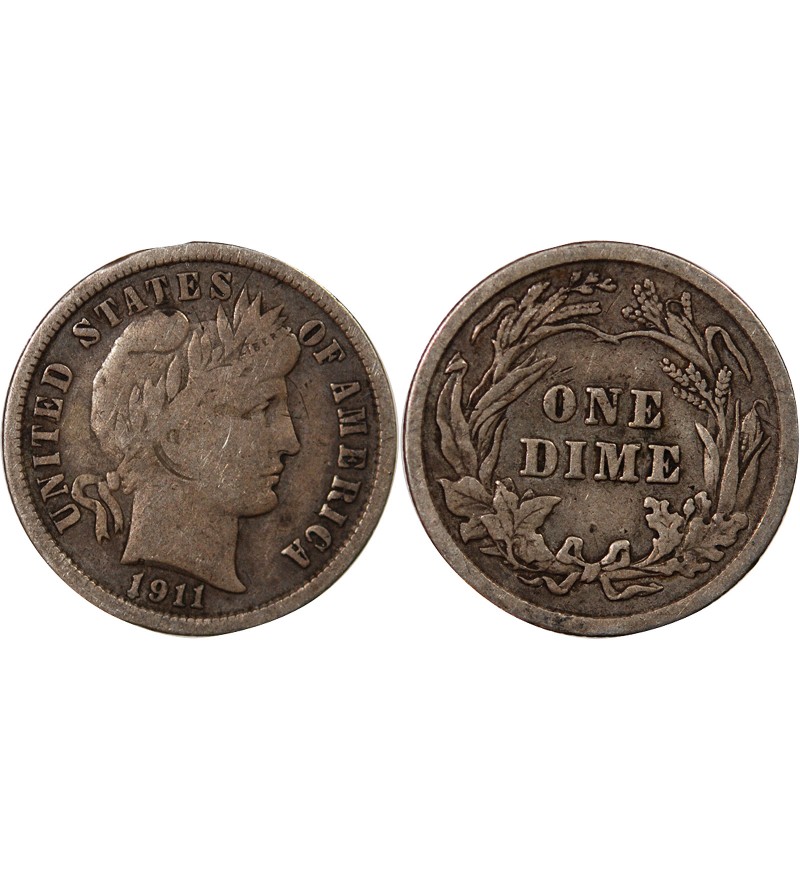 USA - 10 CENTS ARGENT "Barber Dime" 1911 PHILADELPHIE