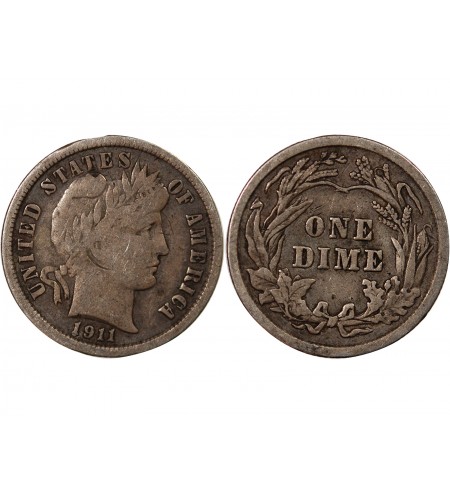 USA - 10 CENTS ARGENT "Barber Dime" 1911 PHILADELPHIE