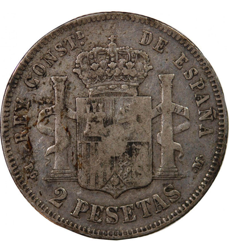 ESPAGNE, ALPHONSE XIII - 2 PESETAS ARGENT 1893 PGM