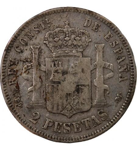 ESPAGNE, ALPHONSE XIII - 2 PESETAS ARGENT 1893 PGM