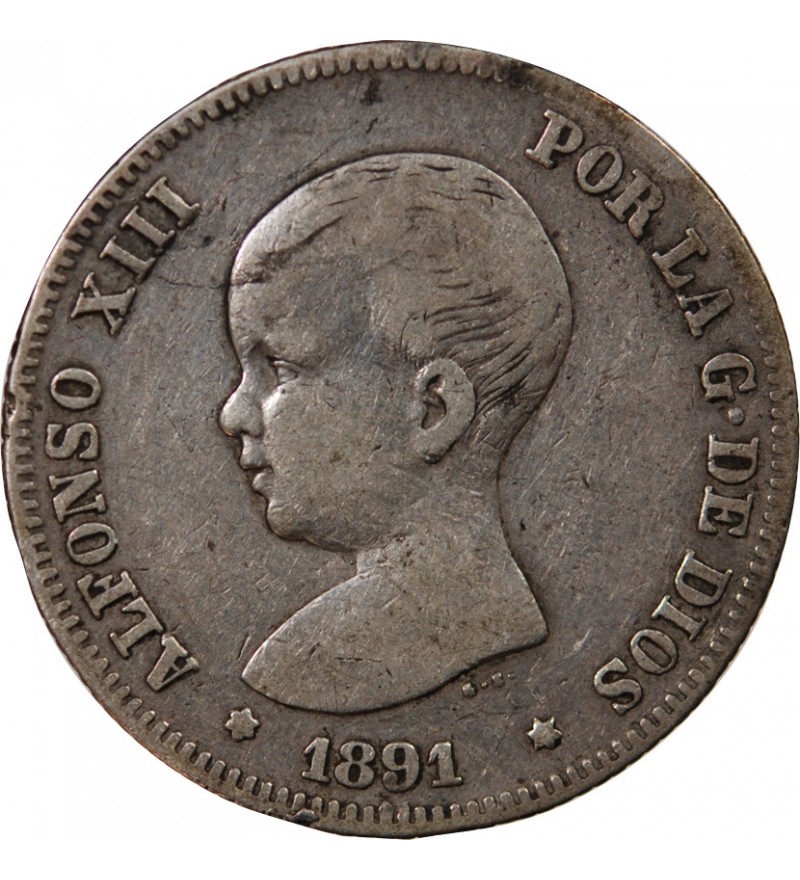 ESPAGNE, ALPHONSE XIII - 2 PESETAS ARGENT 1893 PGM