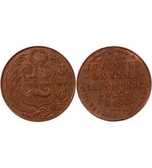 PEROU, LA JUVENTUD DE LIMA A LA REPUBLIQUE DU BRESIL - JETON CUIVRE 1890 2