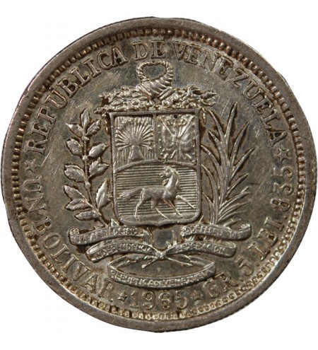 VENEZUELA, SIMON BOLIVAR - 1 BOLIVAR ARGENT 1965