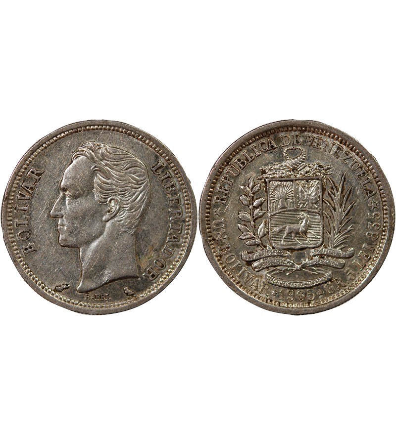 VENEZUELA, SIMON BOLIVAR - 1 BOLIVAR ARGENT 1965