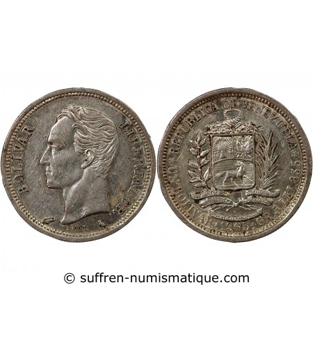 VENEZUELA, SIMON BOLIVAR - 1 BOLIVAR ARGENT 1965