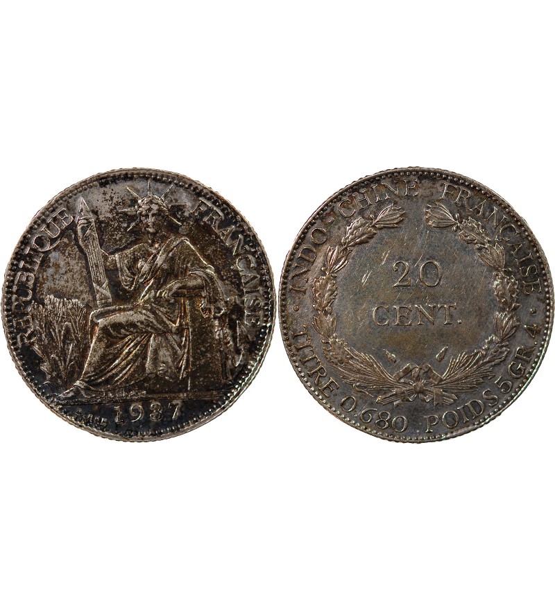 INDOCHINE FRANCAISE - 20 CENTIMES ARGENT 1937