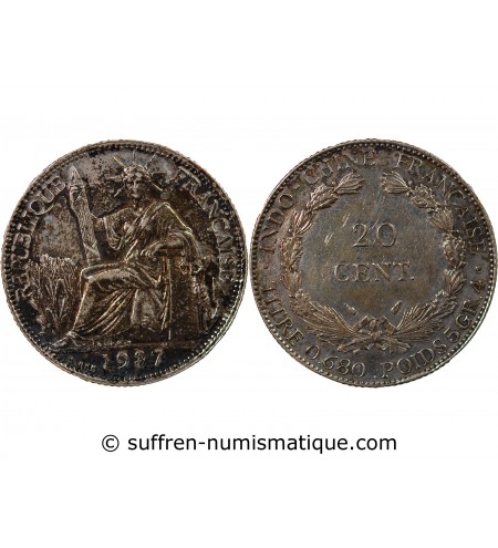 INDOCHINE FRANCAISE - 20 CENTIMES ARGENT 1937
