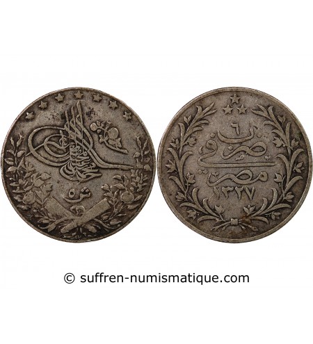 EGYPTE, MUHAMMAD V - 5 QIRSH ARGENT 1327 (1913)