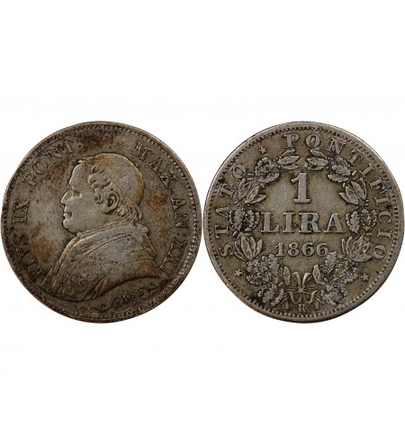 VATICAN, PIE IX - 1 LIRA 1866 R ROME