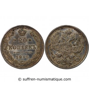 RUSSIE, NICOLAS II - 20 KOPECKS ARGENT 1915 BC
