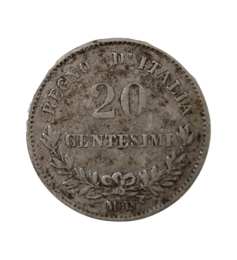 ITALIE, VICTOR EMMANUEL II - 20 CENTESIMI ARGENT 1863 M MILAN