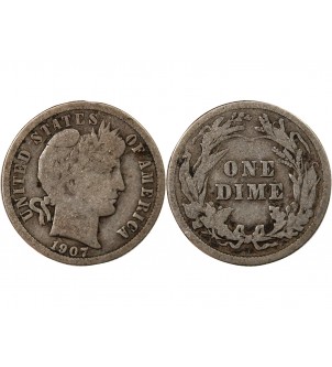 USA - 10 CENTS ARGENT "Barber Dime" 1907 PHILADELPHIE 2