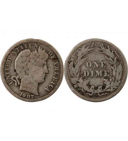 USA - 10 CENTS ARGENT "Barber Dime" 1907 PHILADELPHIE