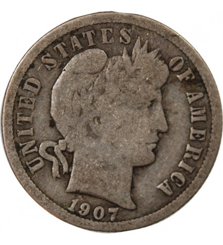 USA - 10 CENTS ARGENT "Barber Dime" 1907 PHILADELPHIE