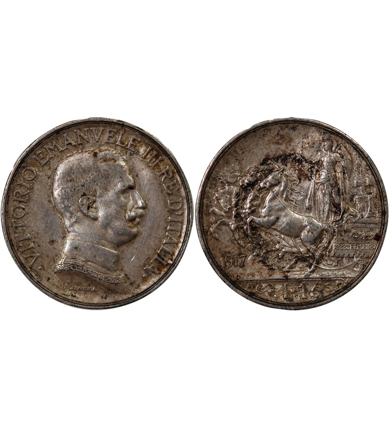 ITALIE, VICTOR-EMMANUEL III - 1 LIRE ARGENT 1917 R ROME