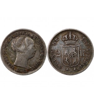 ESPAGNE, ISABELLE II - 2 REALES ARGENT 1852 - 6 pointes sur étoile 2