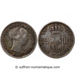 ESPAGNE, ISABELLE II - 2 REALES ARGENT 1852 - 6 pointes sur étoile