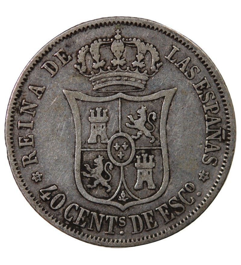 ESPAGNE, ISABELLE II - 40 CENTIMOS ARGENT 1868 - 6 pointes sur étoile