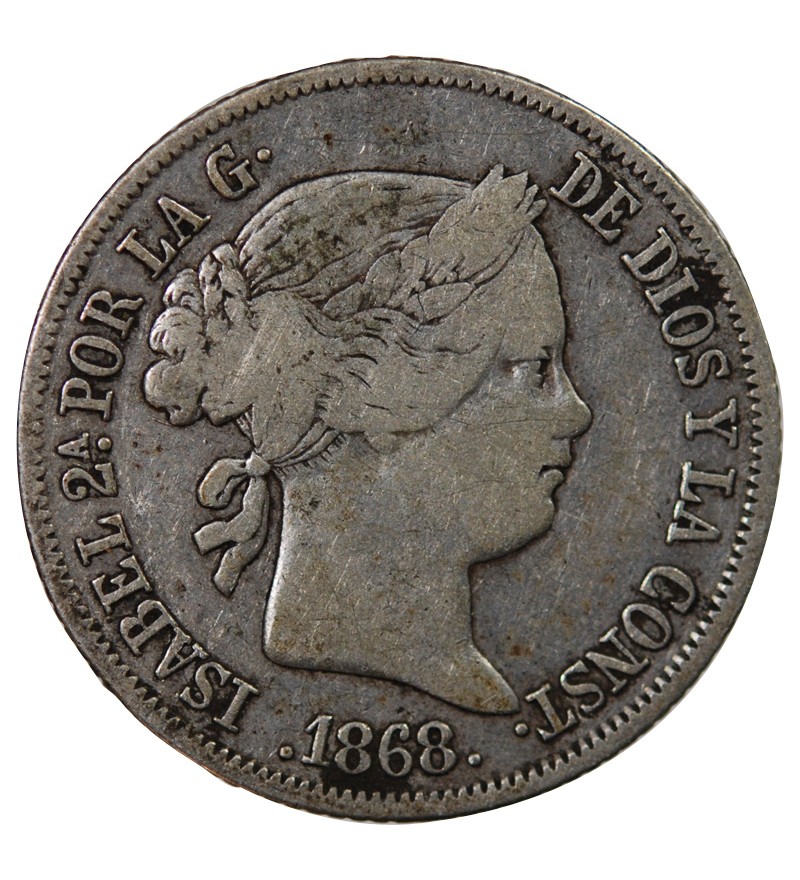 ESPAGNE, ISABELLE II - 40 CENTIMOS ARGENT 1868 - 6 pointes sur étoile