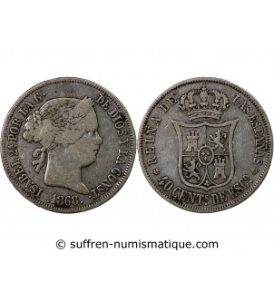ESPAGNE, ISABELLE II - 40 CENTIMOS ARGENT 1868 - 6 pointes sur étoile