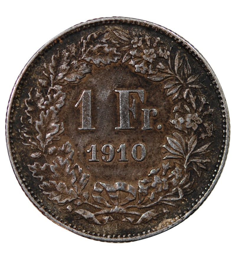 SUISSE, HELVETIA DEBOUT - 1 FRANC ARGENT 1810 COLORISÉ