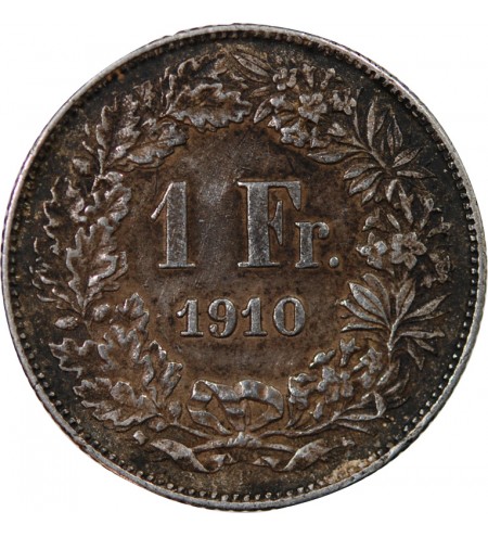 SUISSE, HELVETIA DEBOUT - 1 FRANC ARGENT 1810 COLORISÉ