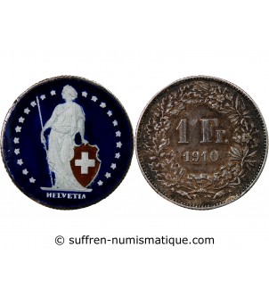 SUISSE, HELVETIA DEBOUT - 1 FRANC ARGENT 1810 COLORISÉ