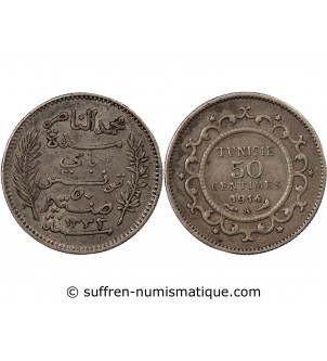 TUNISIE, MUHAMMAD AL-NASIR - 50 CENTIMES ARGENT 1914 A PARIS