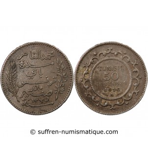 TUNISIE, MUHAMMAD AL-NASIR - 50 CENTIMES ARGENT 1916 A PARIS