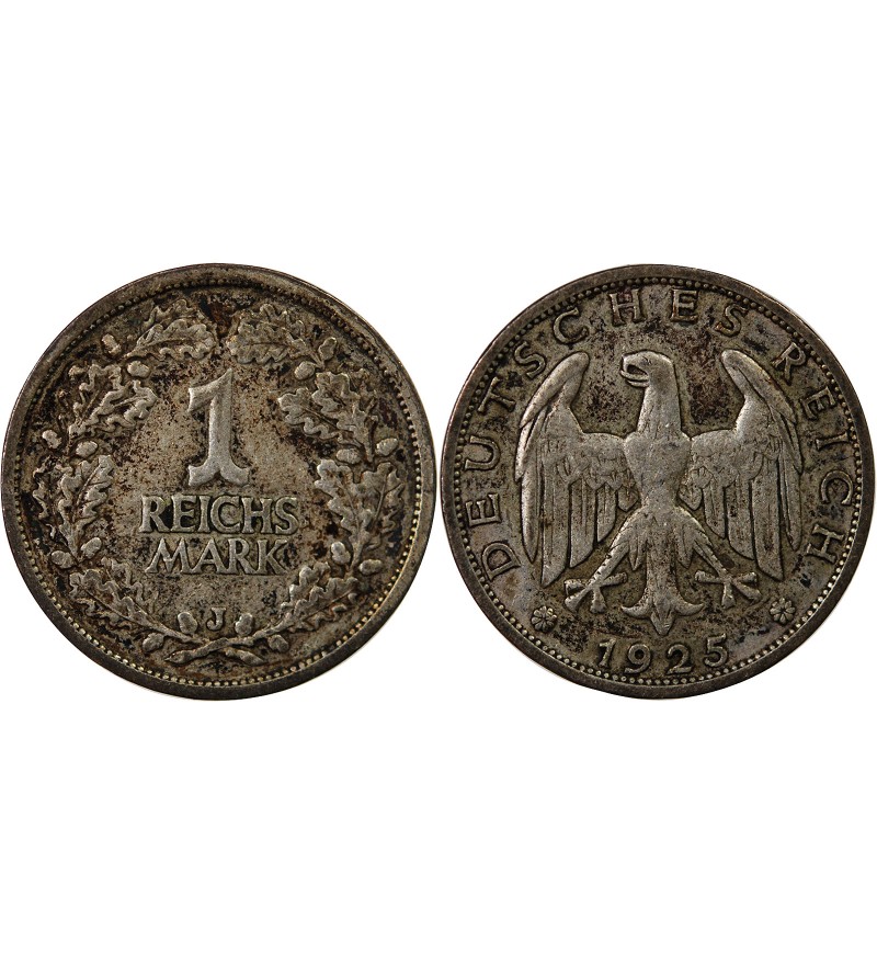 ALLEMAGNE, REPUBLIQUE DE WEIMAR - 1 MARK ARGENT 1925 J HAMBOURG