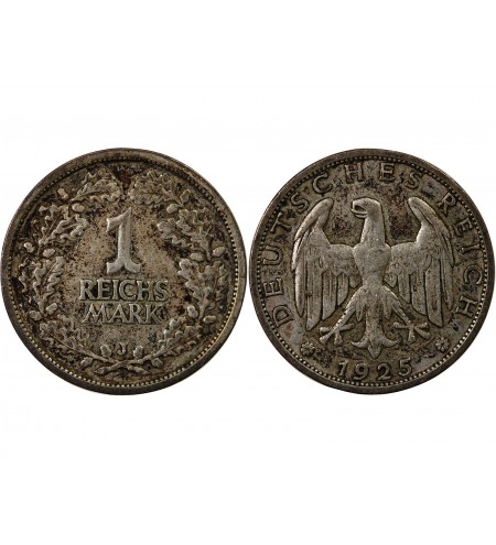 ALLEMAGNE, REPUBLIQUE DE WEIMAR - 1 MARK ARGENT 1925 J HAMBOURG