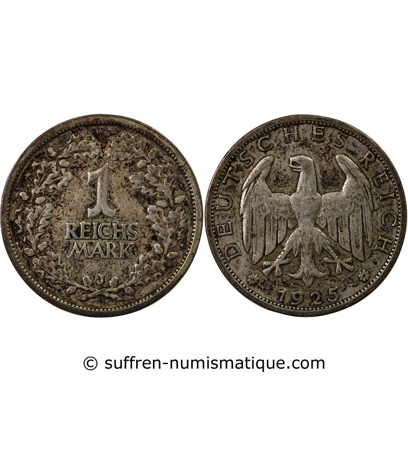 ALLEMAGNE, REPUBLIQUE DE WEIMAR - 1 MARK ARGENT 1925 J HAMBOURG